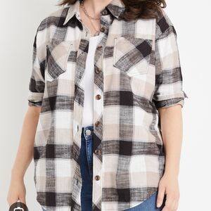 Maurices Black and Tan Plaid Button Down Shirt